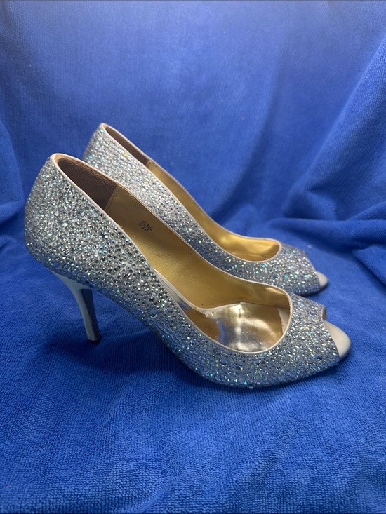 Benjamin Adams Shoes - Benjamin Adam’s Silver silk / Crystal Peep-Toe Heels -